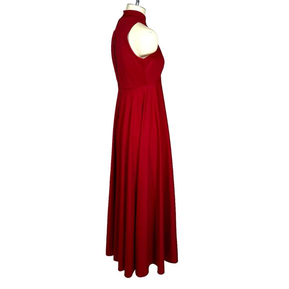 Vintage Maxi Dress Small Maroon Sleeveless Mock Neck High-Waist Back Zip USA - Picture 10 of 11